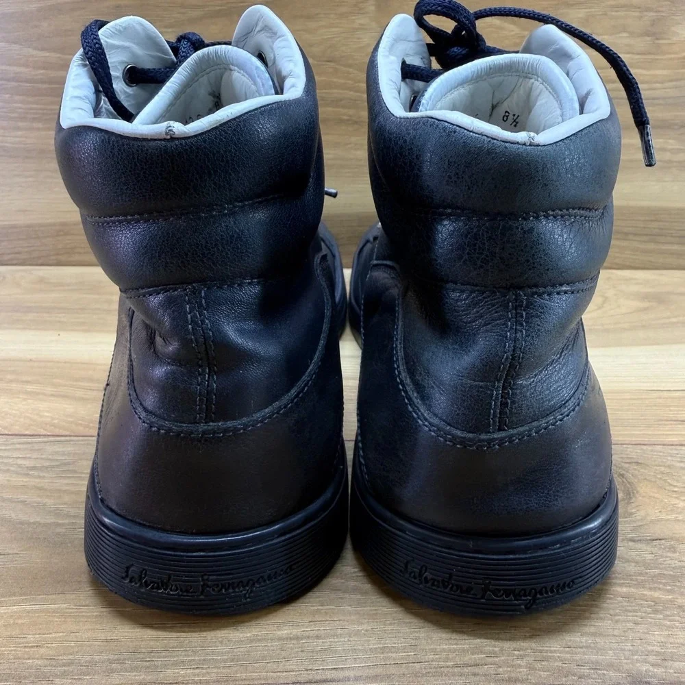 Salvatore Ferragamo High Top Sneakers Mens 8.5 D Black Leather Casual Everyday